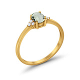 14K Yellow Gold 0.87ct Art Deco Oval 7mmx5mm G SI Natural Green Amethyst Diamond Engagement Wedding Ring Size 6.5