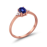 14K Rose Gold 0.87ct Art Deco Oval 7mmx5mm G SI Nano Blue Sapphire Diamond Engagement Wedding Ring Size 6.5