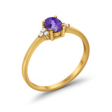 14K Yellow Gold 0.87ct Art Deco Oval 7mmx5mm G SI Natural Amethyst Diamond Engagement Wedding Ring Size 6.5