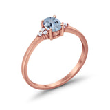 14K Rose Gold 0.87ct Art Deco Oval 7mmx5mm G SI Natural Aquamarine Diamond Engagement Wedding Ring Size 6.5