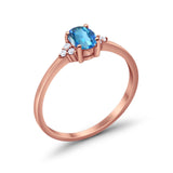14K Rose Gold 0.87ct Art Deco Oval 7mmx5mm G SI Natural Blue Topaz Diamond Engagement Wedding Ring Size 6.5