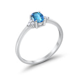 14K White Gold 0.87ct Art Deco Oval 7mmx5mm G SI Natural Blue Topaz Diamond Engagement Wedding Ring Size 6.5