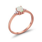 14K Rose Gold 0.11ct Art Deco Oval 7mmx5mm G SI Natural White Opal Diamond Engagement Wedding Ring Size 6.5