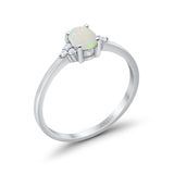 14K White Gold 0.11ct Art Deco Oval 7mmx5mm G SI Natural White Opal Diamond Engagement Wedding Ring Size 6.5
