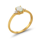 14K Yellow Gold 0.11ct Art Deco Oval 7mmx5mm G SI Natural White Opal Diamond Engagement Wedding Ring Size 6.5