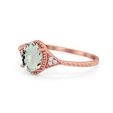 14K Rose Gold 1.26ct Oval Art Deco 8mmx6mm G SI Natural Green Amethyst Diamond Engagement Wedding Ring Size 6.5