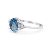 14K White Gold 1.26ct Oval Art Deco 8mmx6mm G SI London Blue Topaz Diamond Engagement Wedding Ring Size 6.5