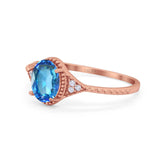 14K Rose Gold 1.26ct Oval Art Deco 8mmx6mm G SI Natural Blue Topaz Diamond Engagement Wedding Ring Size 6.5