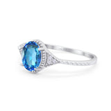 14K White Gold 1.26ct Oval Art Deco 8mmx6mm G SI Natural Blue Topaz Diamond Engagement Wedding Ring Size 6.5