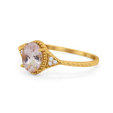 14K Yellow Gold 1.26ct Oval Art Deco 8mmx6mm G SI Natural Morganite Diamond Engagement Wedding Ring Size 6.5