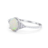 14K White Gold 1.26ct Oval Art Deco 8mmx6mm G SI Natural White Opal Diamond Engagement Wedding Ring Size 6.5