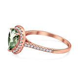 14K Rose Gold 1.48ct Teardrop Pear 8mmx6mm G SI Natural Green Amethyst Diamond Engagement Wedding Ring Size 6.5