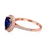 14K Rose Gold 1.48ct Teardrop Pear 8mmx6mm G SI Lab Blue Sapphire Diamond Engagement Wedding Ring Size 6.5