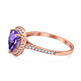 14K Rose Gold 1.48ct Teardrop Pear 8mmx6mm G SI Natural Amethyst Diamond Engagement Wedding Ring Size 6.5