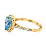14K Yellow Gold 1.48ct Teardrop Pear 8mmx6mm G SI Natural Blue Topaz Diamond Engagement Wedding Ring Size 6.5