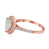 14K Rose Gold 0.23ct Teardrop Pear 8mmx6mm G SI Natural White Opal Diamond Engagement Wedding Ring Size 6.5