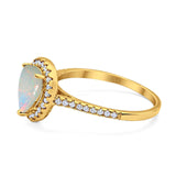 14K Yellow Gold 0.23ct Teardrop Pear 8mmx6mm G SI Natural White Opal Diamond Engagement Wedding Ring Size 6.5