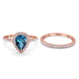 14K Rose Gold 1.62ct Pear 8mmx6mm G SI London Blue Topaz Diamond Bridal Engagement Wedding Ring Size 6.5