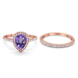 14K Rose Gold 1.62ct Pear 8mmx6mm G SI Natural Amethyst Diamond Bridal Engagement Wedding Ring Size 6.5