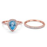 14K Rose Gold 1.62ct Pear 8mmx6mm G SI Natural Blue Topaz Diamond Bridal Engagement Wedding Ring Size 6.5
