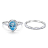 14K White Gold 1.62ct Pear 8mmx6mm G SI Natural Blue Topaz Diamond Bridal Engagement Wedding Ring Size 6.5