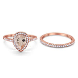 14K Rose Gold 1.62ct Pear 8mmx6mm G SI Natural Morganite Diamond Bridal Engagement Wedding Ring Size 6.5