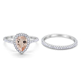 14K White Gold 1.62ct Pear 8mmx6mm G SI Natural Morganite Diamond Bridal Engagement Wedding Ring Size 6.5