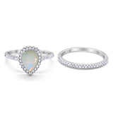14K White Gold 0.37ct Pear 8mmx6mm G SI Natural White Opal Diamond Bridal Engagement Wedding Ring Size 6.5