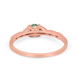 14K Rose Gold 0.33ct Round Petite Dainty Art Deco 4mm G SI Natural Green Amethyst Diamond Engagement Wedding Ring Size 6.5