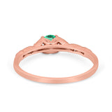 14K Rose Gold 0.33ct Round Petite Dainty Art Deco 4mm G SI Nano Emerald Diamond Engagement Wedding Ring Size 6.5