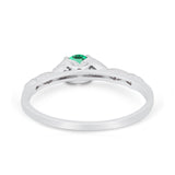 14K White Gold 0.33ct Round Petite Dainty Art Deco 4mm G SI Nano Emerald Diamond Engagement Wedding Ring Size 6.5