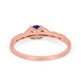 14K Rose Gold 0.33ct Round Petite Dainty Art Deco 4mm G SI Lab Blue Sapphire Diamond Engagement Wedding Ring Size 6.5