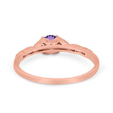 14K Rose Gold 0.33ct Round Petite Dainty Art Deco 4mm G SI Natural Amethyst Diamond Engagement Wedding Ring Size 6.5