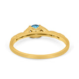 14K Yellow Gold 0.33ct Round Petite Dainty Art Deco 4mm G SI Natural Blue Topaz Diamond Engagement Wedding Ring Size 6.5