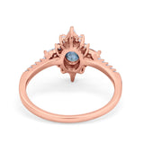 14K Rose Gold 1.54ct Vintage Oval 8mmx6mm G SI London Blue Topaz Diamond Engagement Wedding Ring Size 6.5