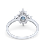 14K White Gold 1.54ct Vintage Oval 8mmx6mm G SI London Blue Topaz Diamond Engagement Wedding Ring Size 6.5