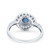 14K White Gold 0.77ct Halo Art Deco Round 5.5mm G SI London Blue Topaz Diamond Engagement Wedding Ring Size 6.5