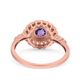 14K Rose Gold 0.77ct Halo Art Deco Round 5.5mm G SI Natural Amethyst Diamond Engagement Wedding Ring Size 6.5