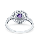 14K White Gold 0.77ct Halo Art Deco Round 5.5mm G SI Natural Amethyst Diamond Engagement Wedding Ring Size 6.5