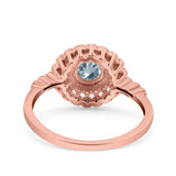 14K Rose Gold 0.77ct Halo Art Deco Round 5.5mm G SI Natural Aquamarine Diamond Engagement Wedding Ring Size 6.5