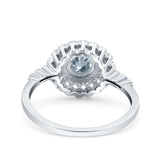 14K White Gold 0.77ct Halo Art Deco Round 5.5mm G SI Natural Aquamarine Diamond Engagement Wedding Ring Size 6.5