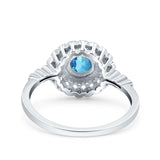 14K White Gold 0.77ct Halo Art Deco Round 5.5mm G SI Natural Blue Topaz Diamond Engagement Wedding Ring Size 6.5