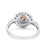 14K White Gold 0.77ct Halo Art Deco Round 5.5mm G SI Natural Morganite Diamond Engagement Wedding Ring Size 6.5