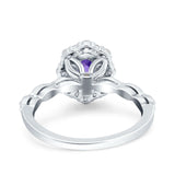 14K White Gold 1.19ct Vintage Art Deco Halo Oval 7mmx5mm G SI Natural Amethyst Diamond Engagement Wedding Ring Size 6.5