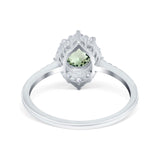 14K White Gold 1.61ct Halo Vintage Round 7mm G SI Natural Green Amethyst Diamond Engagement Wedding Ring Size 6.5