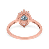 14K Rose Gold 1.61ct Halo Vintage Round 7mm G SI Natural Aquamarine Diamond Engagement Wedding Ring Size 6.5