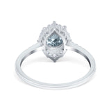 14K White Gold 1.61ct Halo Vintage Round 7mm G SI Natural Aquamarine Diamond Engagement Wedding Ring Size 6.5