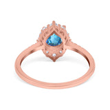 14K Rose Gold 1.61ct Halo Vintage Round 7mm G SI Natural Blue Topaz Diamond Engagement Wedding Ring Size 6.5