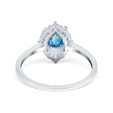 14K White Gold 1.61ct Halo Vintage Round 7mm G SI Natural Blue Topaz Diamond Engagement Wedding Ring Size 6.5