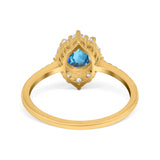 14K Yellow Gold 1.61ct Halo Vintage Round 7mm G SI Natural Blue Topaz Diamond Engagement Wedding Ring Size 6.5